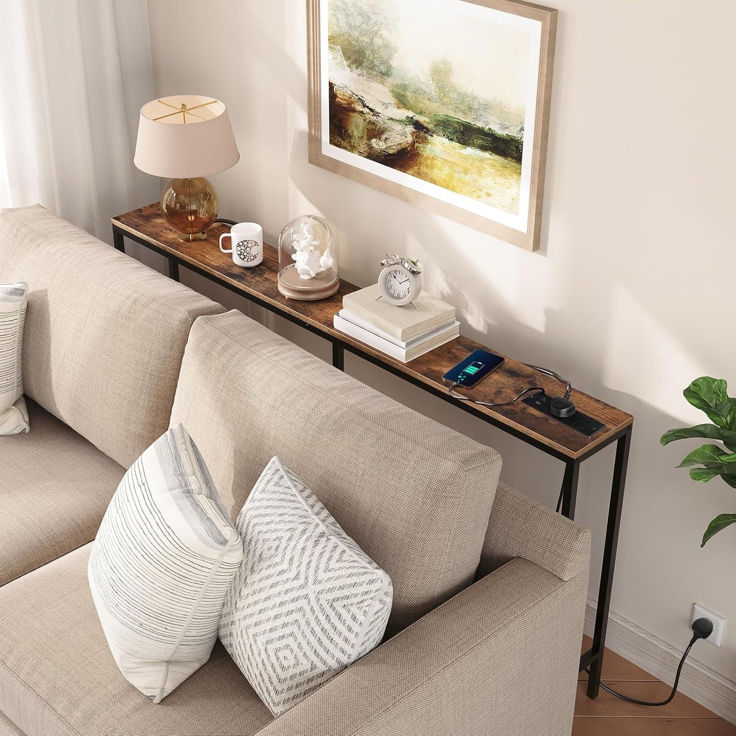 Slim 160cm Console Table with USB & Outlets – Perfect for Sofa, Entryway