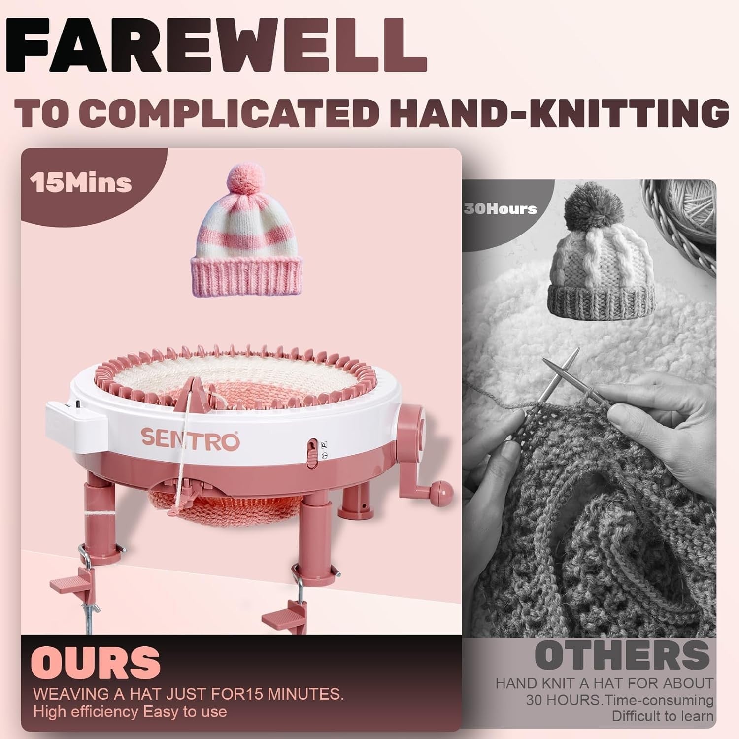 48 Needle Knitting Machine Circular Loom with Counter Clamp Hat Scarf Maker