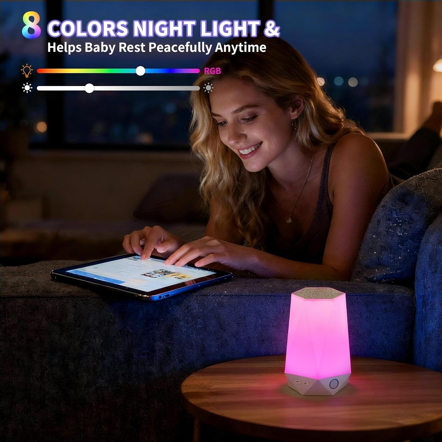 Smart White Noise Machine for Baby & Adults, 32 Sounds, Night Light & App