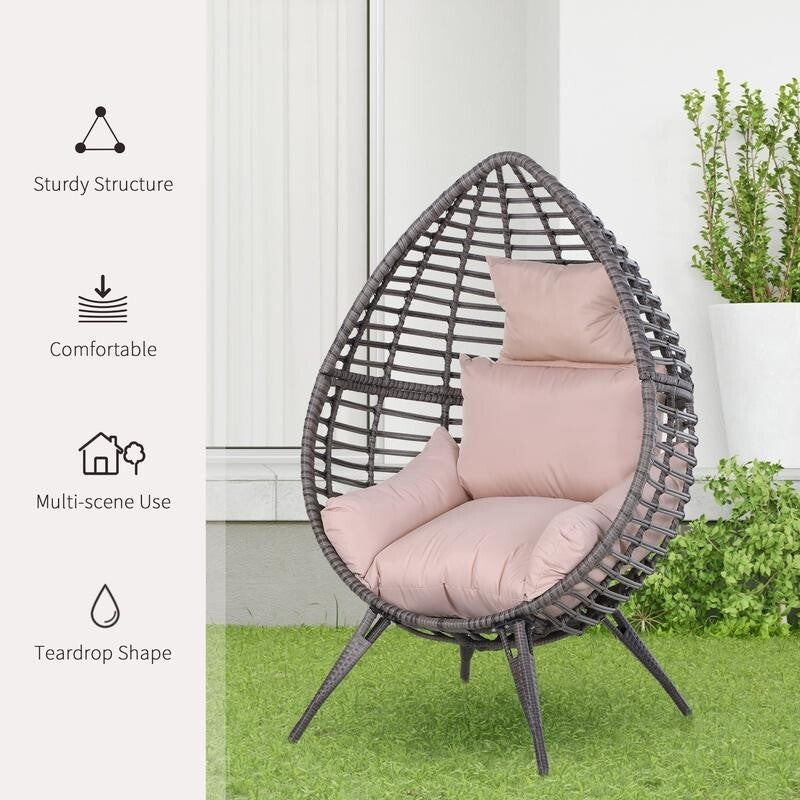 Rattan Egg Chair Outdoor Indoor Wicker Lounge Seat with Cushion Teardrop