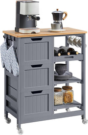 Dark Gray Kitchen Trolley on Wheels 3 Drawers Cart