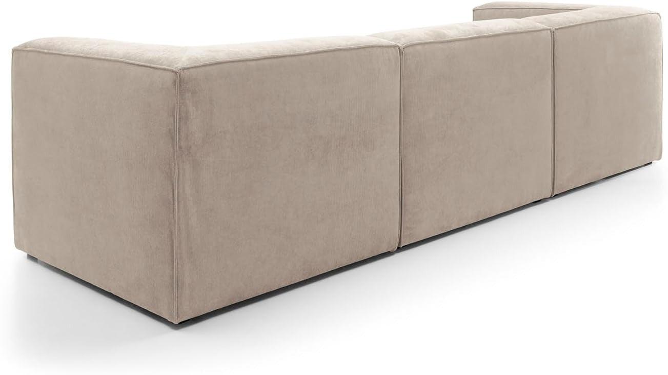Modular 4 Seater Sofa Beige Cord Chenille Fabric | Space-Saving, Comfy, Modern