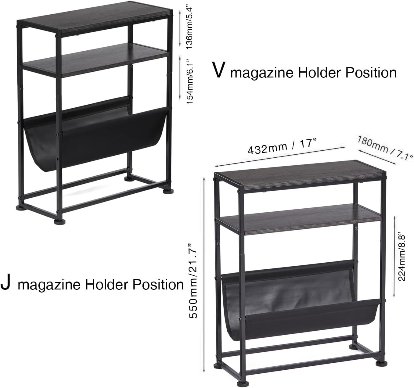 Narrow Side Table with Storage – Slim Grey End Table for Small Spaces & Sofa