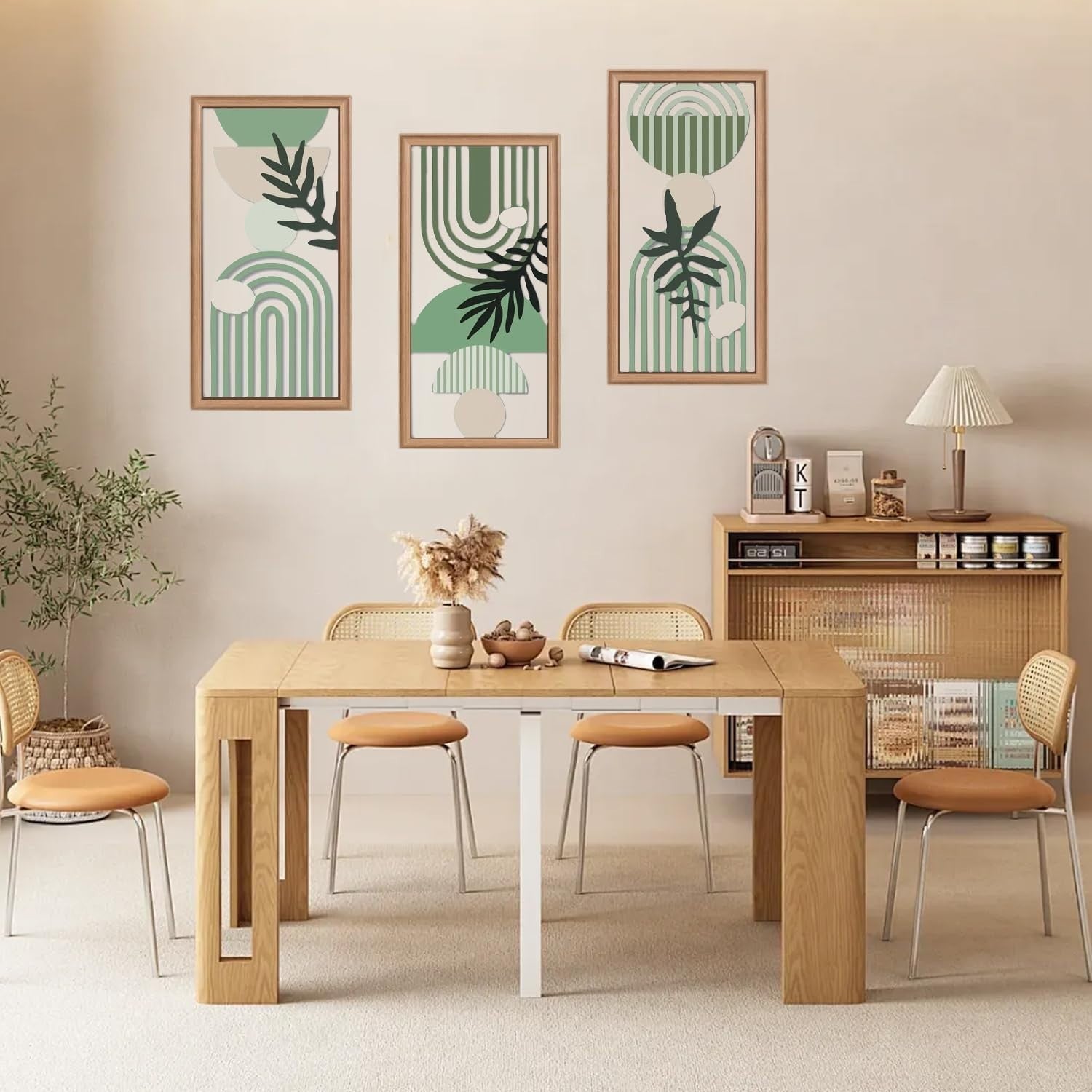 3PCS Boho Wooden Wall Art Decor Set Living Room Hallway