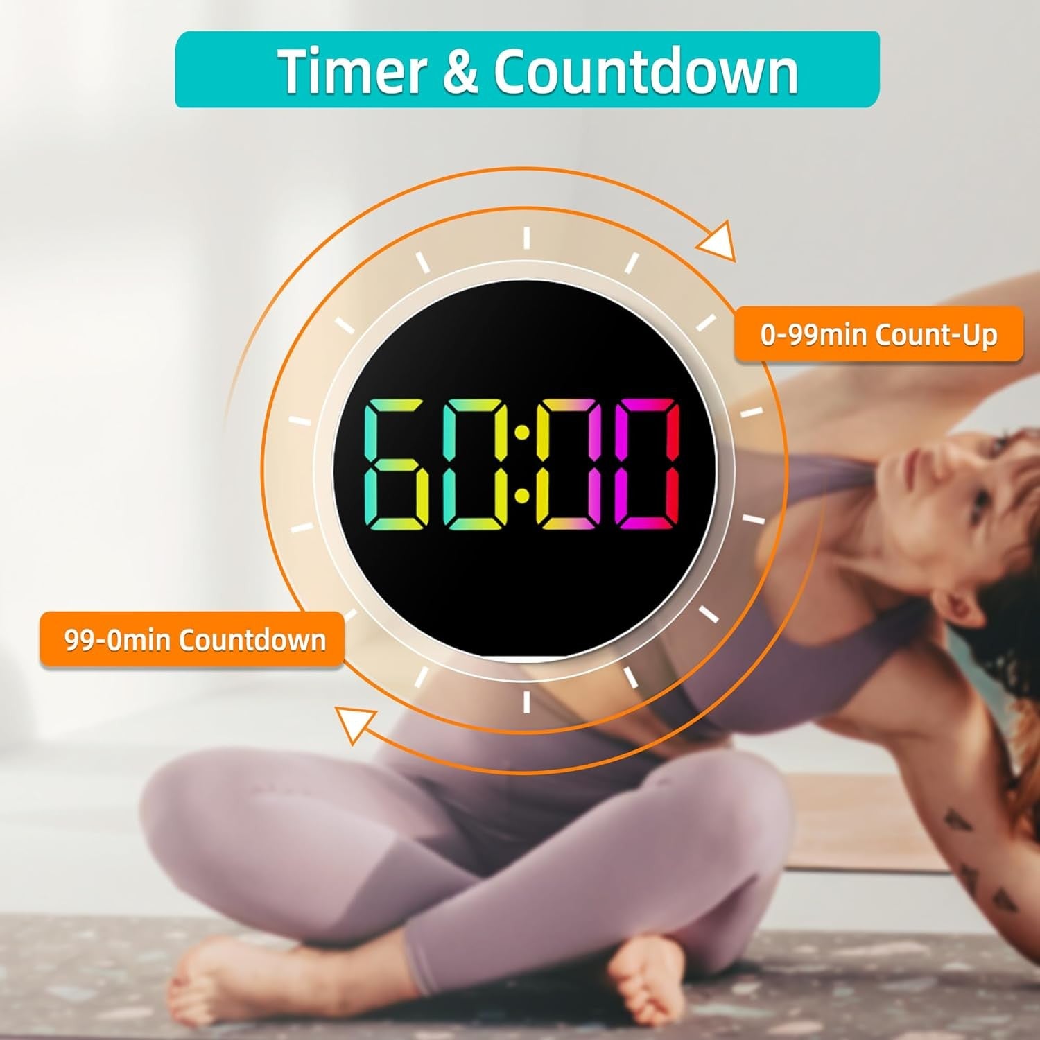 White 10" RGB Digital Wall Clock LED Large Display Remote Temperature