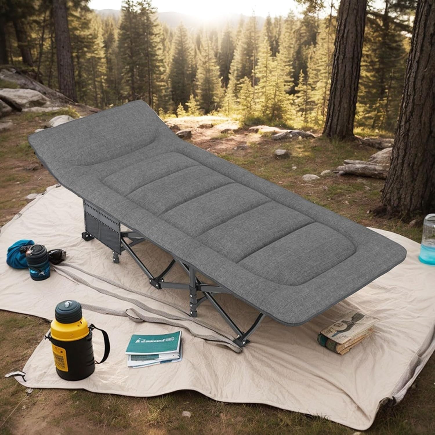 Heavy-Duty Folding Camping Bed Adult Cot w/ Cushion Pillow 450lbs Max