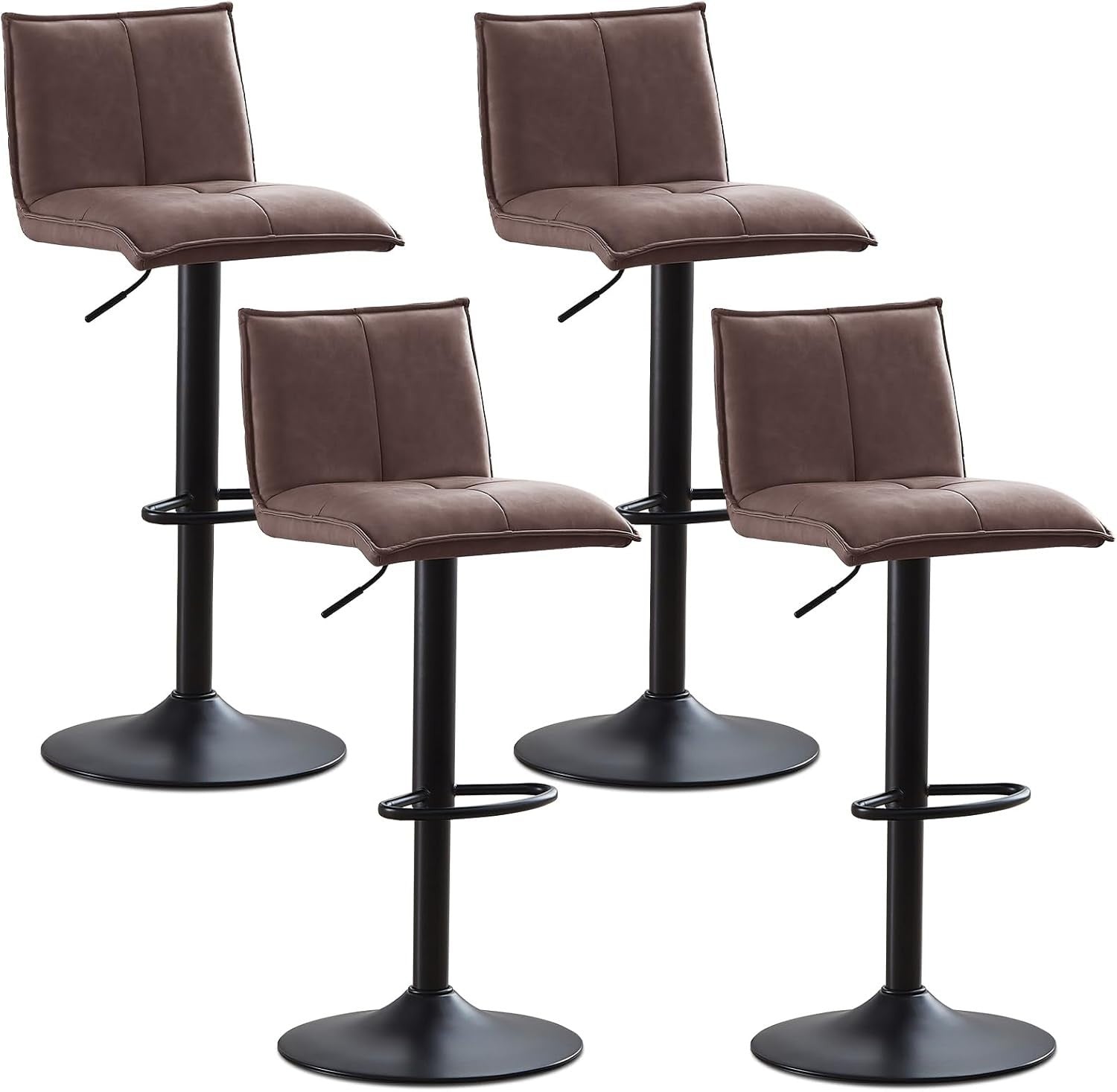 Pu Brown Faux Leather Bar Stool Set of 4 Adjustable Swivel Kitchen Chairs
