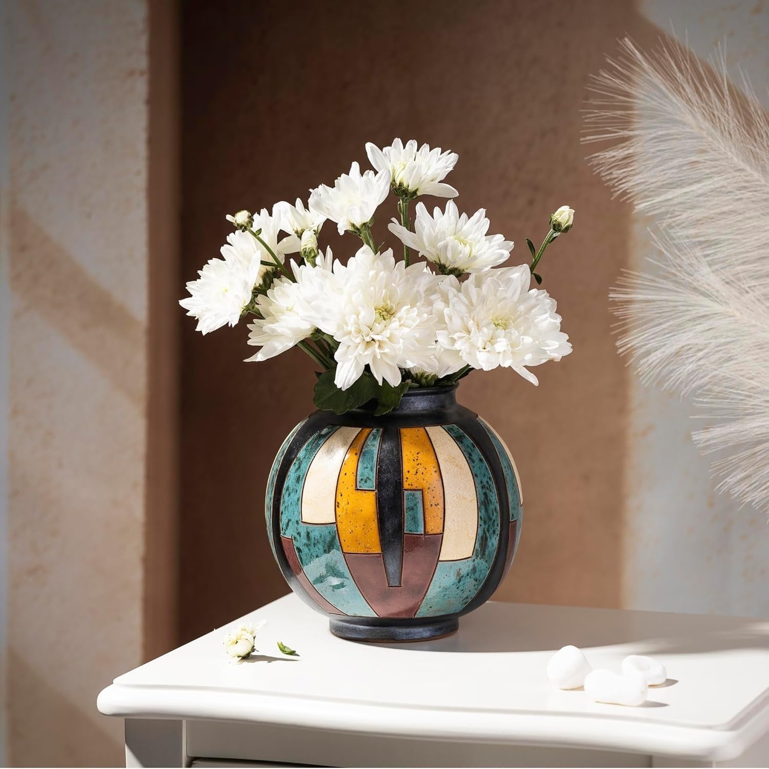 Handmade Ceramic Flower Vase 16cm Artisan Glazed Decorative Pottery