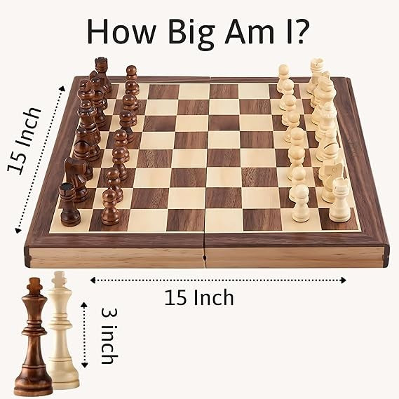 Luxury 15" Wooden Chess Set | Folding Board & Staunton Pieces | Premium Classic