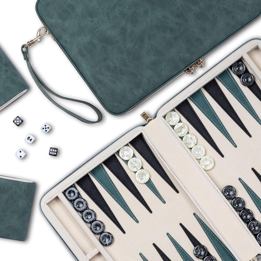 9.4 Inch Travel Backgammon Set Faux Folding Board Portable Game