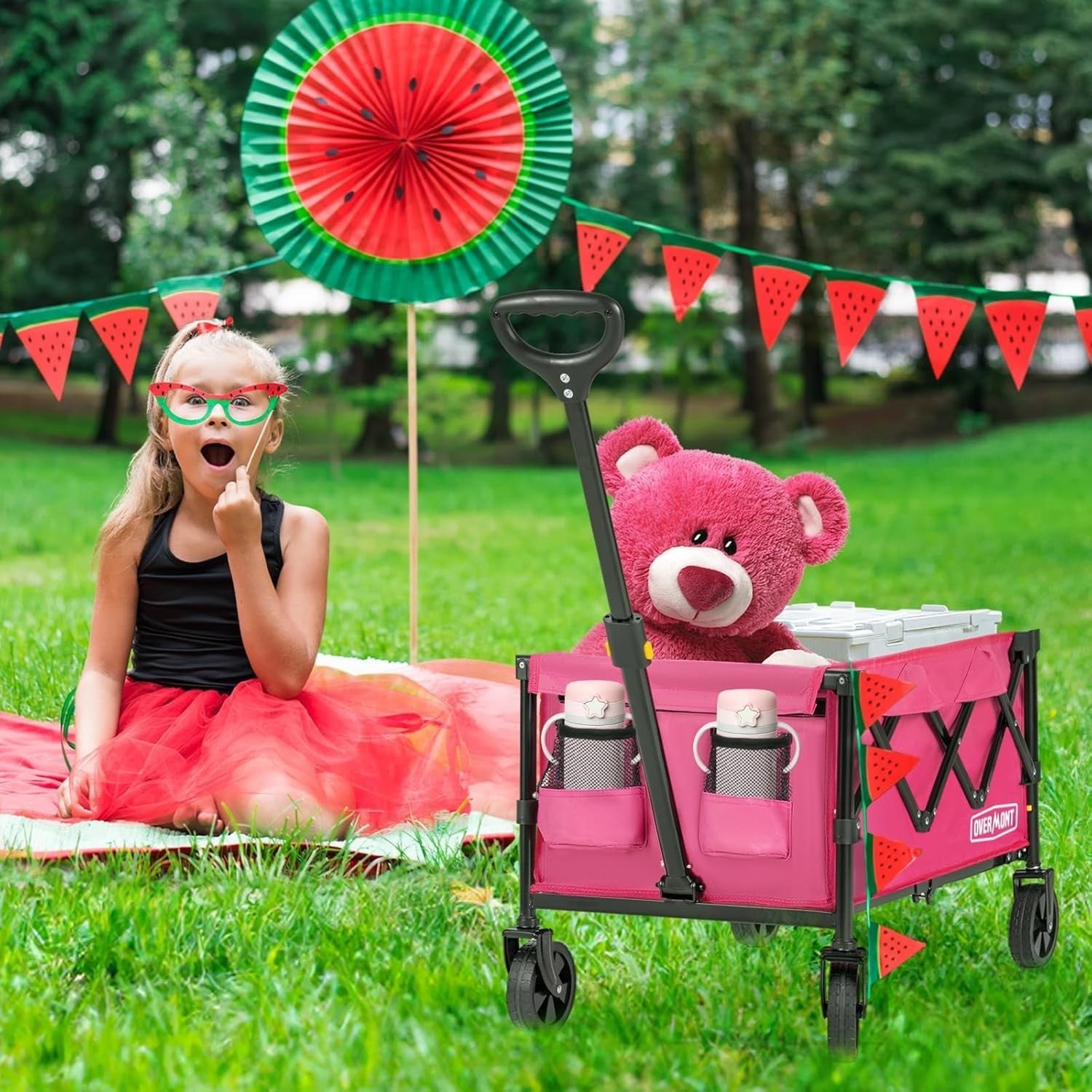 Pink Collapsible Camping Wagon 100kg Lightweight Folding Festival Garden Trolley
