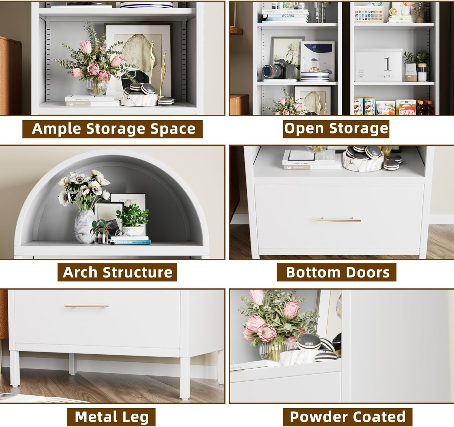 185cm Metal Arched Kitchen Pantry Cabinet White | Drawer Storage