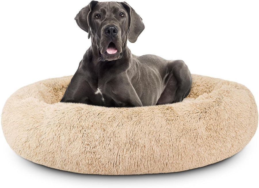 XXL Plush Donut Dog Bed 137cm Calming Round Nest Washable