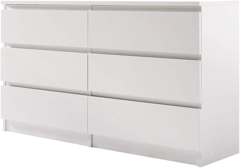 White 6 Drawer Chest | Wide Bedroom Storage Unit | Modern Flat-Pack Cabinet