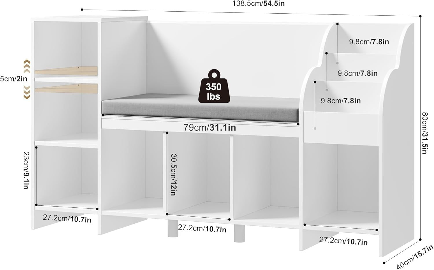 Kids Toy Storage Bookcase with Reading Nook Bench – 7 Cube Shelf 138cm