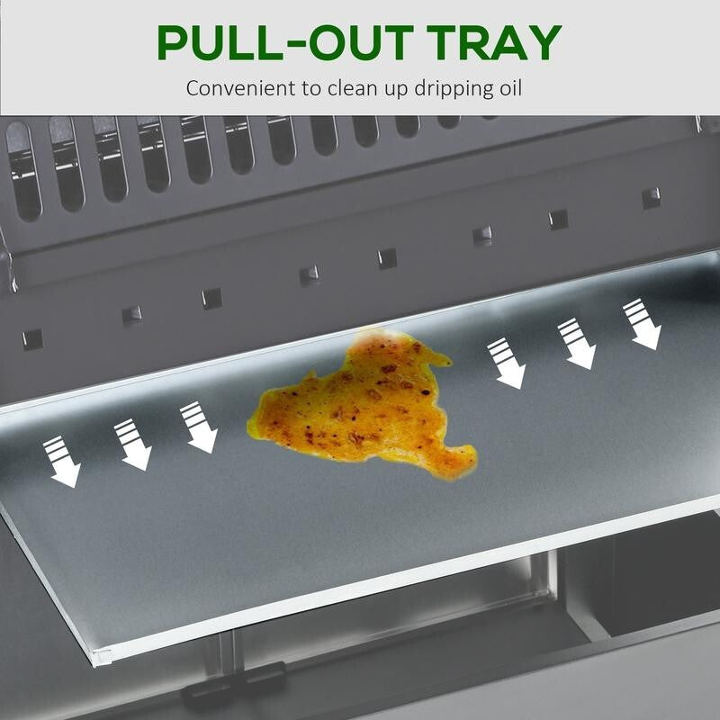 4+1 Burner Gas BBQ Grill with Thermometer, Side Shelves, Cabinet & Wheels