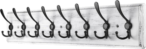 Grey Wooden Wall Mounted Coat Rack | 8 Hook Heavy Duty Hanger for Hallway