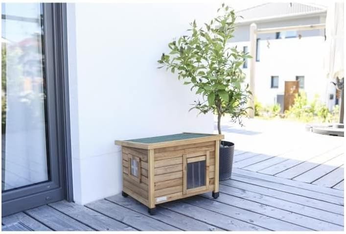 Rustic Outdoor Wooden Cat House with Plexiglas Window & Adjustable Feet