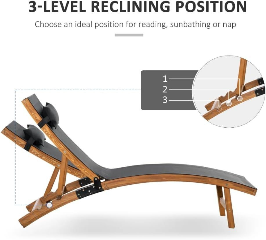 Adjustable Wooden Sun Lounger with Cushion Rustic Outdoor Patio Daybed