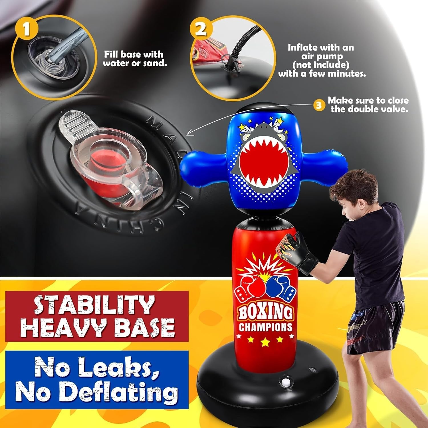 Inflatable Kids Punching Bag 63inch Freestanding Boxing Toy Gloves
