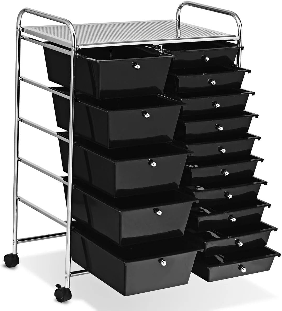 Black 15 Drawer Rolling Storage Trolley Beauty Office Organizer Cart
