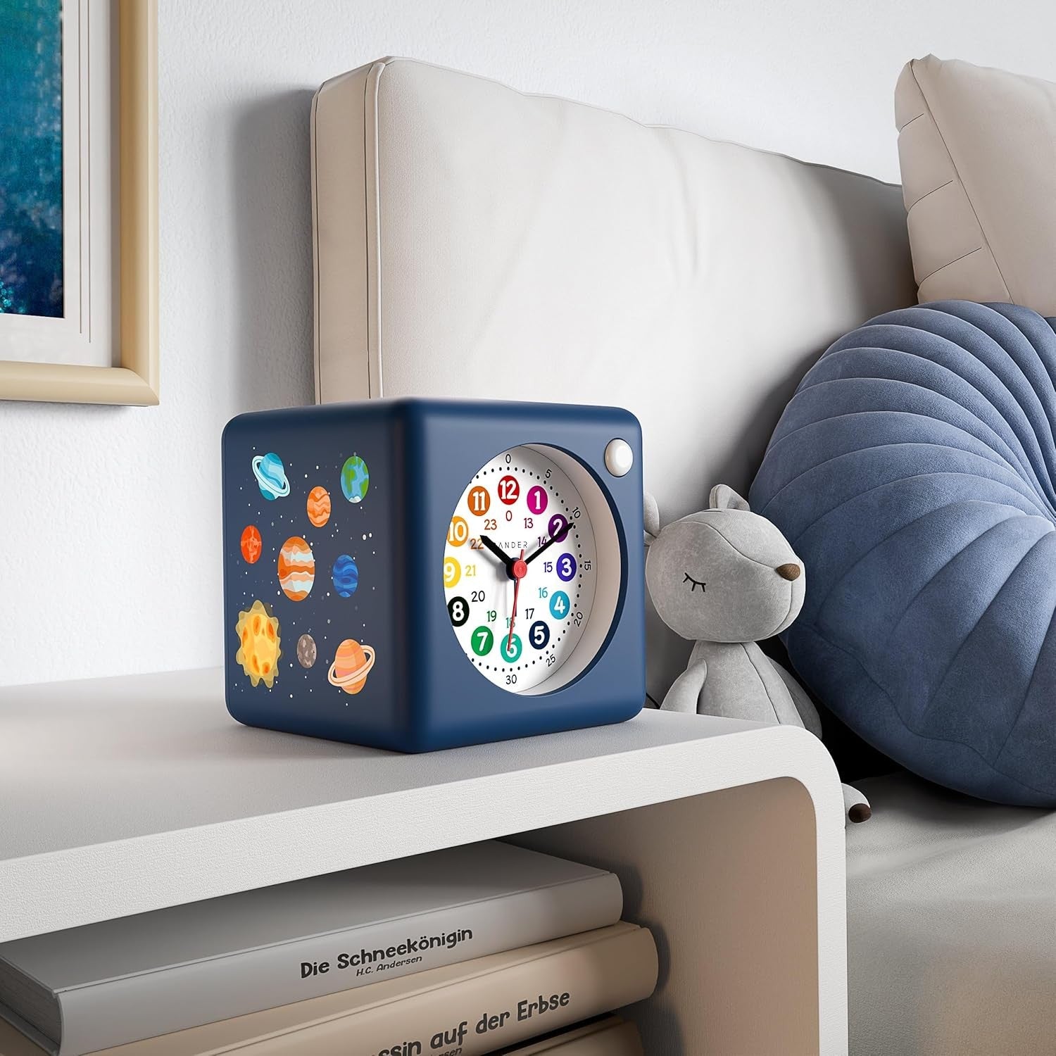 Children’s Silent Alarm Clock Night Light Snooze Space Cube Blue