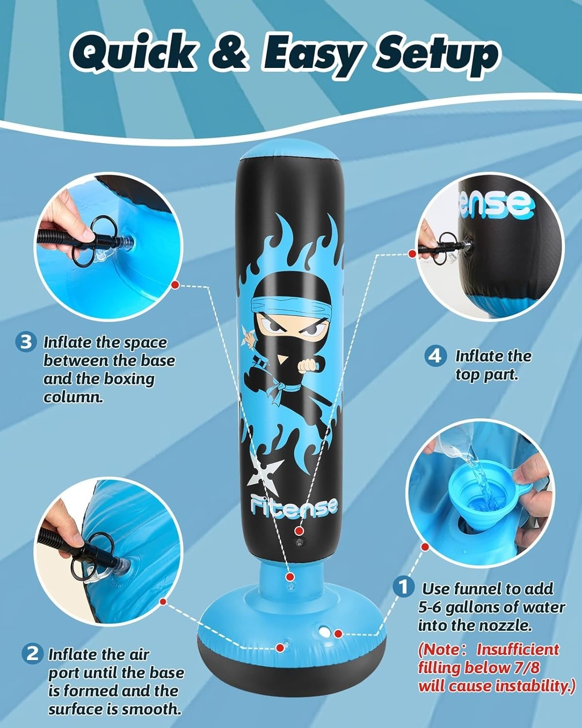 Kids Inflatable Punching Bag 63" Boxing Karate Set Gloves Pump