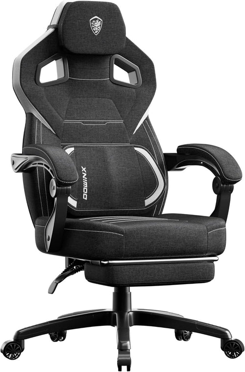 Ergonomic Gaming Chair Wide Back Fabric Recliner w/ Footrest & Lumbar Support