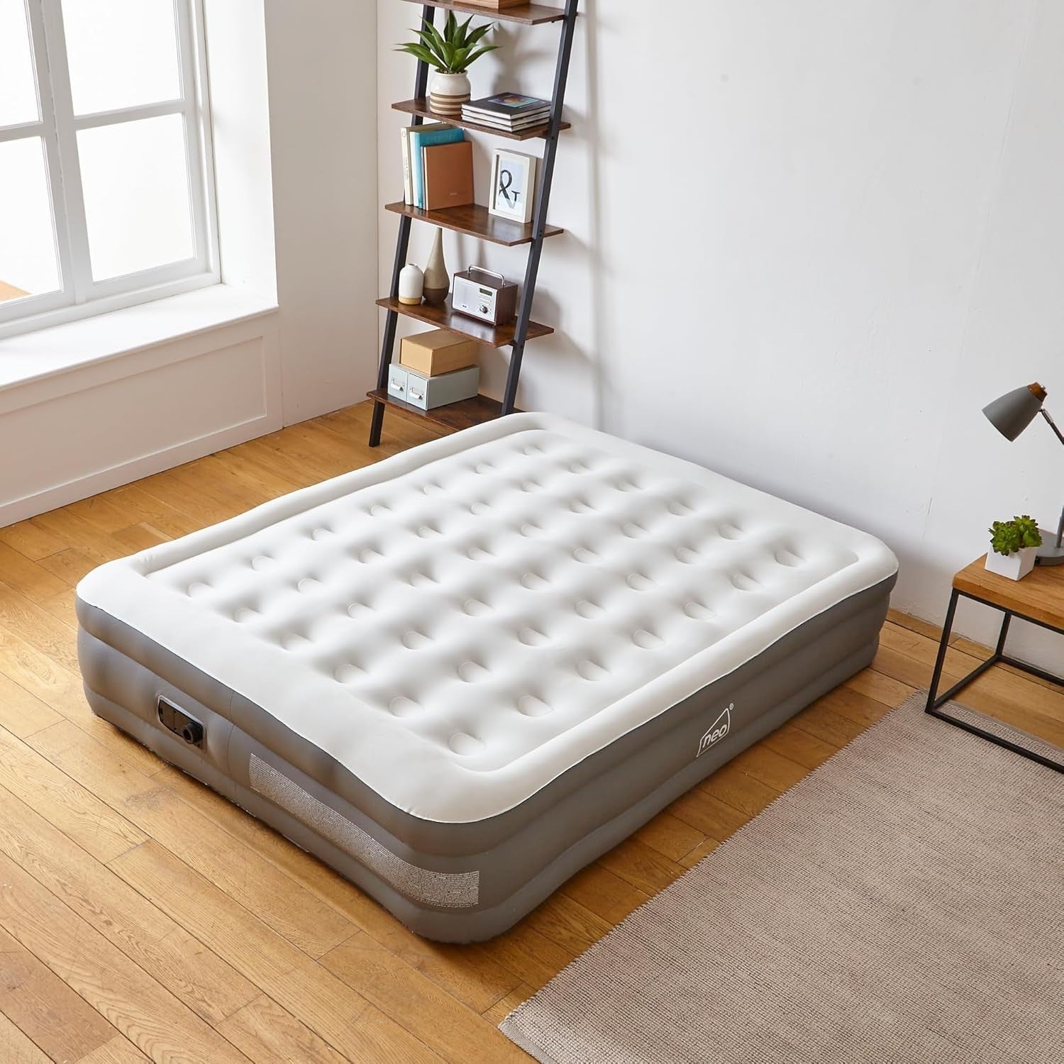 Double King Air Mattress with Built-In Electric Pump Raised Flocked Bed