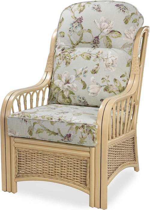 Floral Rattan Conservatory Armchair Indoor Wicker Cane Chair Deep Cushion