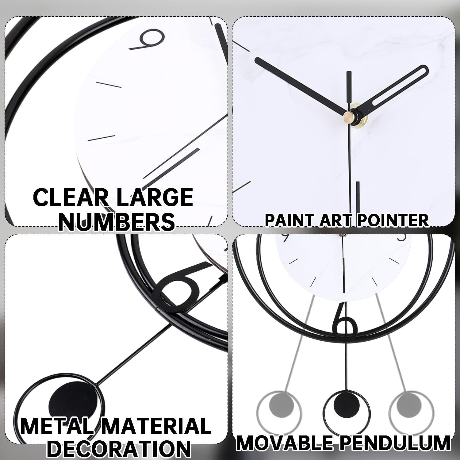 Modern Silent Wall Clock with Pendulum 40x50cm Minimalist Home Decor