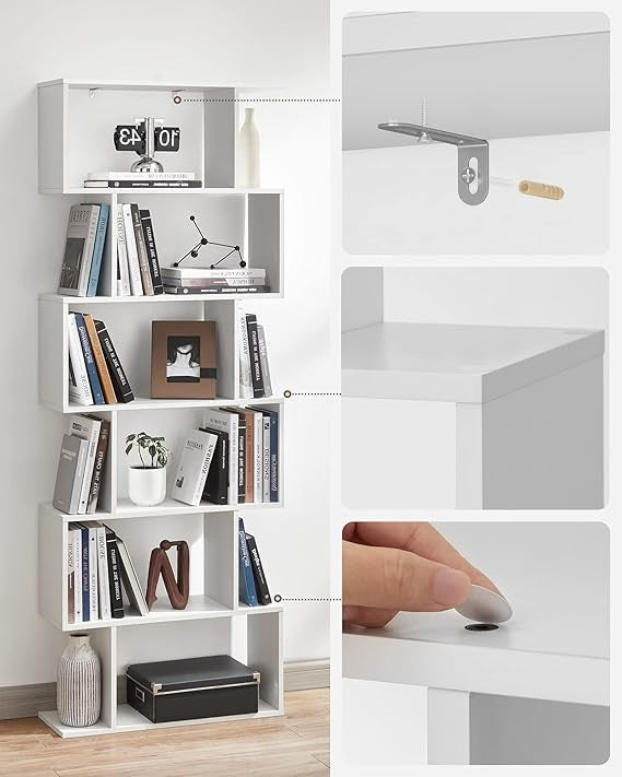 6 Tier White Bookcase Room Divider Modern Cube Shelf 24×70×191cm Freestanding