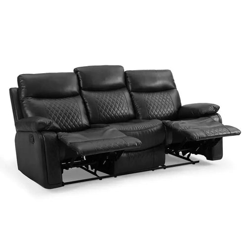 Black Faux Leather 3 Seater Recliner Sofa Manual Lounge Couch Padded