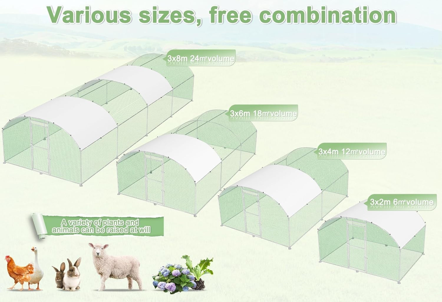 Large Walk In Chicken Run 3x4m Galvanised Metal Enclosure Roof Door