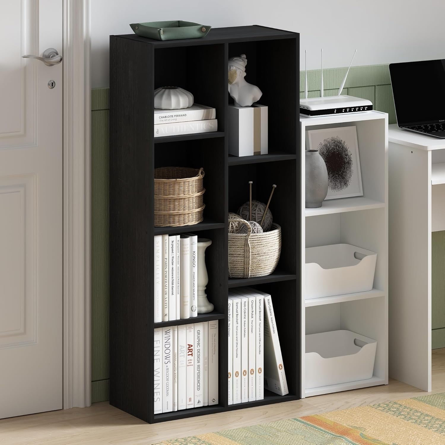 7 Cube Reversible Bookcase Storage Open Shelf Compact Design Organizer Black