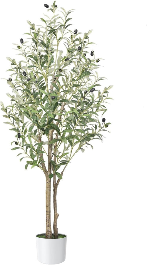 4FT Faux Olive Tree with White Pot Natural Wood Trunk Indoor Floor Home Decor