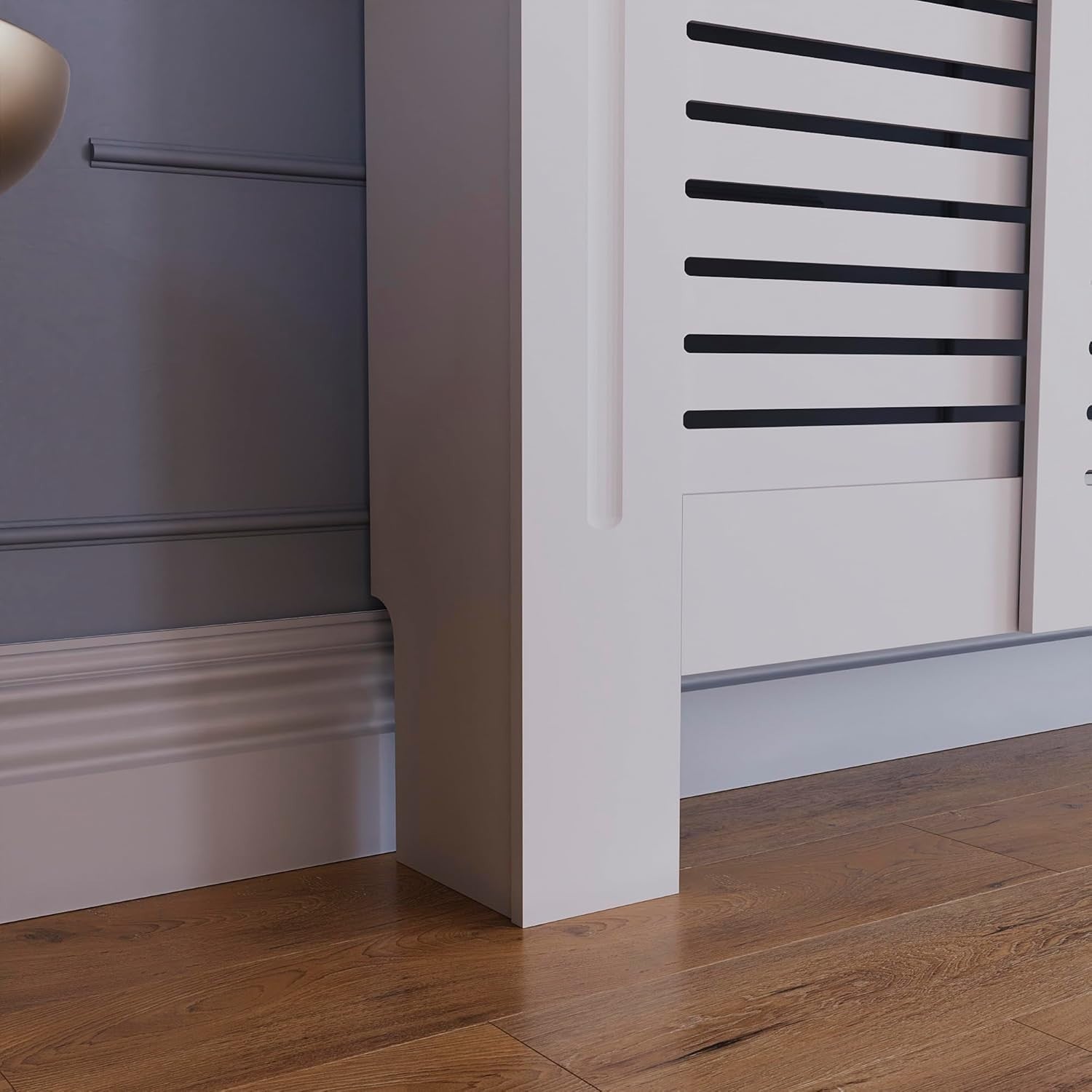 Adjustable White Radiator Cover MDF Cabinet | Modern Slatted Grill Heater Guard