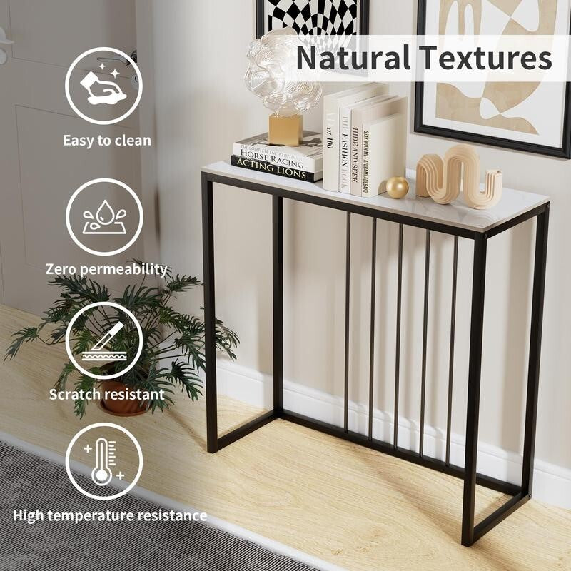 80cm Marble Console Table Slim Entryway Hallway Accent Desk Metal Frame