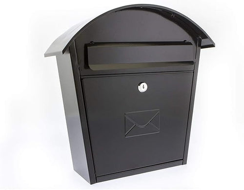 Lockable Wall Mounted Mailbox Black Steel Weatherproof Secure Box 36x37x13cm