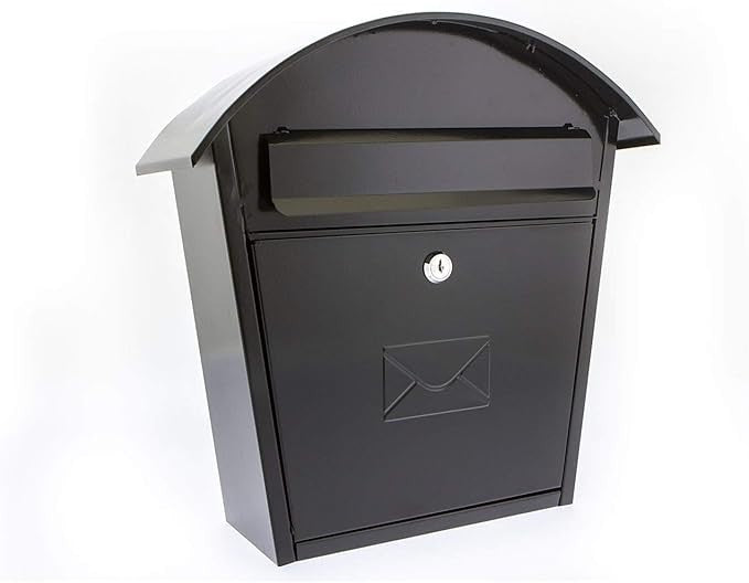 Lockable Wall Mounted Mailbox Black Steel Weatherproof Secure Box 36x37x13cm
