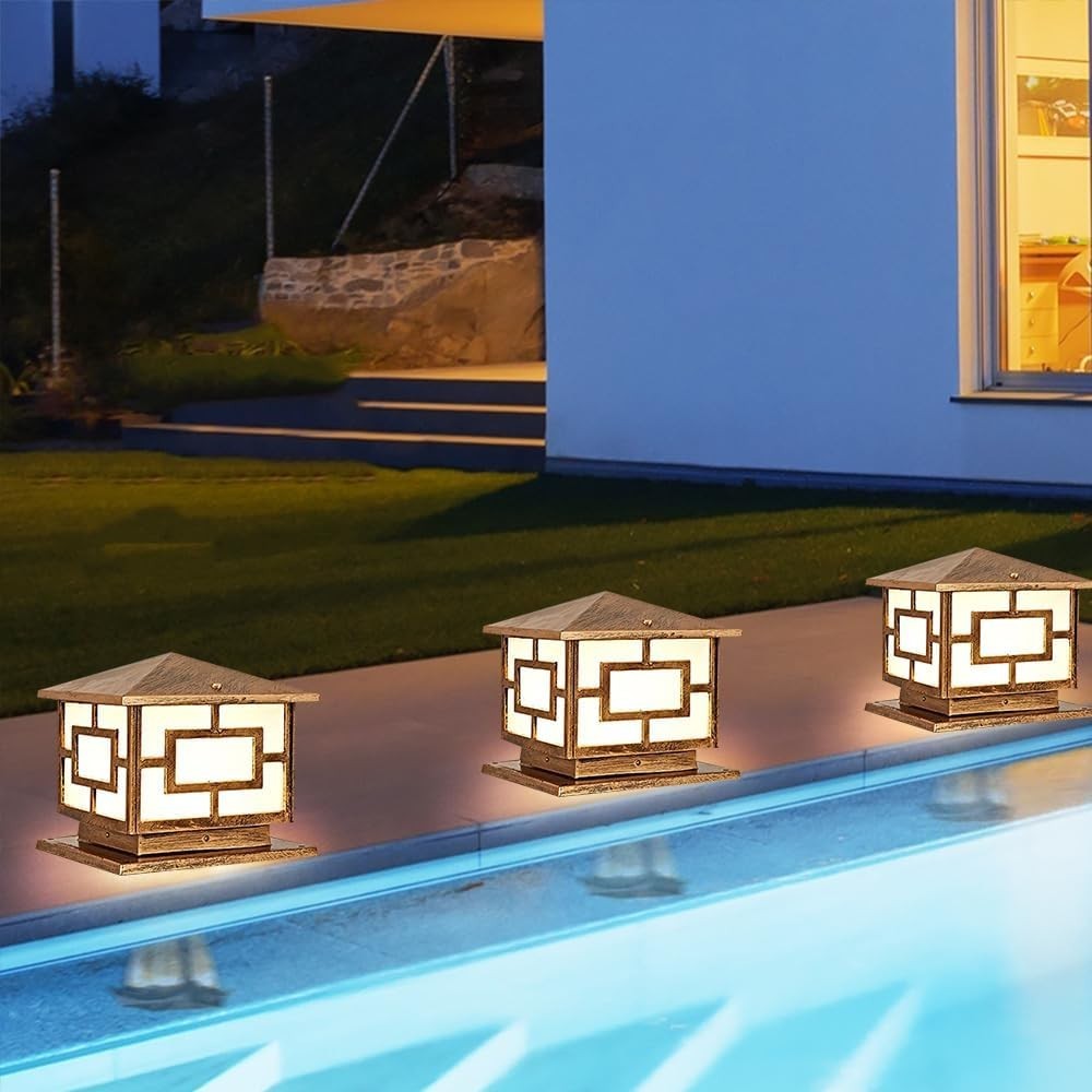 Waterproof Square Garden Post Light – Retro E27 Outdoor Lantern