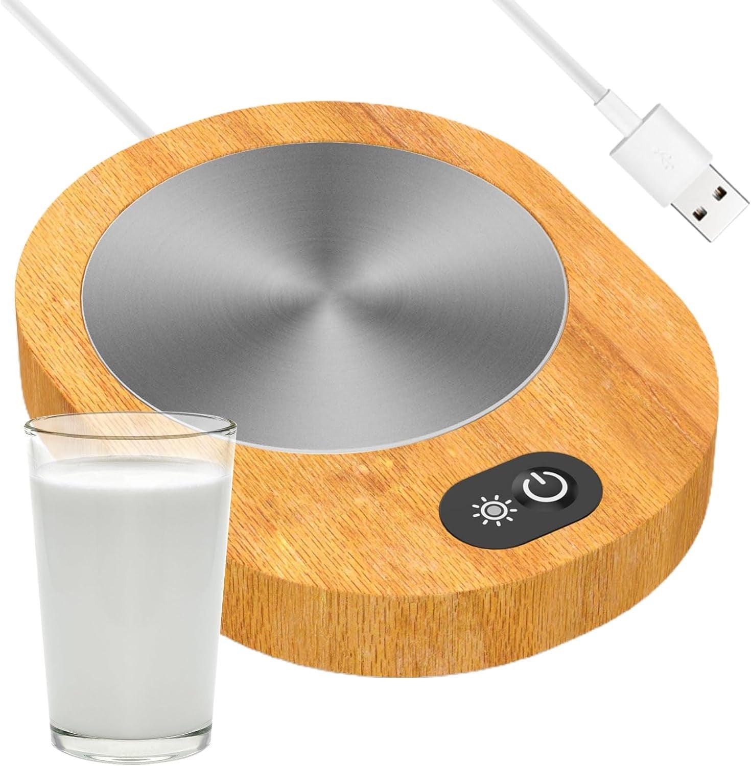 USB Coffee Mug Warmer Wood Grain 55-65°C Temp Control Desk