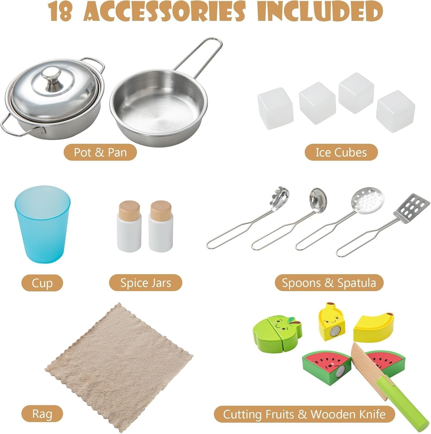 Wooden Kids Play Kitchen Grey Ice Maker Cooking Toy Accessories