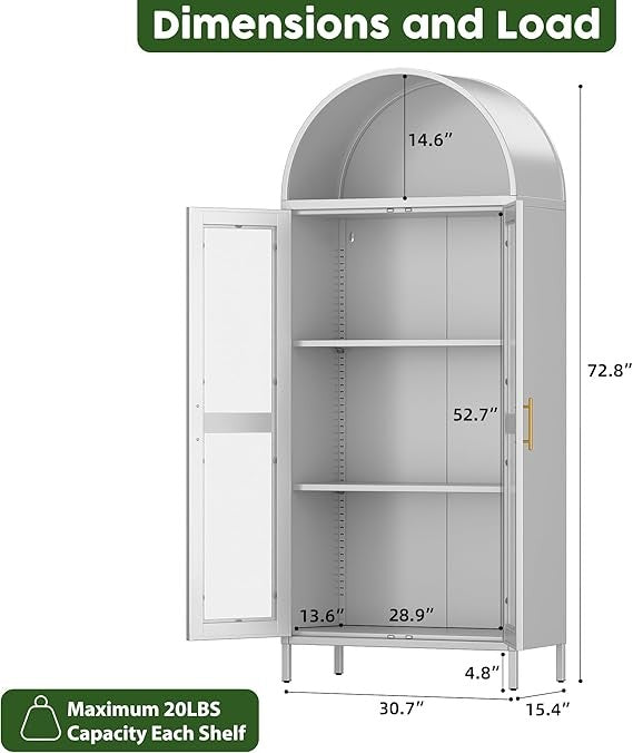Tall Black Arched Pantry Shelf – Open Display Cabinet with Drawer 185cm