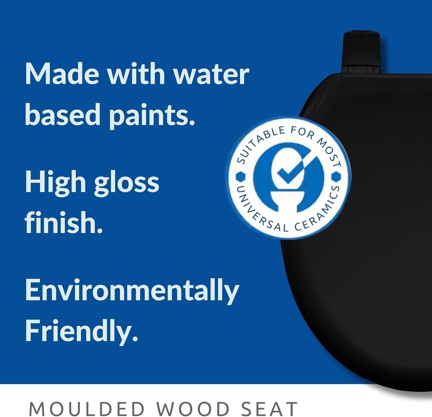 Ultra-Fix Black Wooden Toilet Seat Adjustable Plastic Hinges Easy Clean