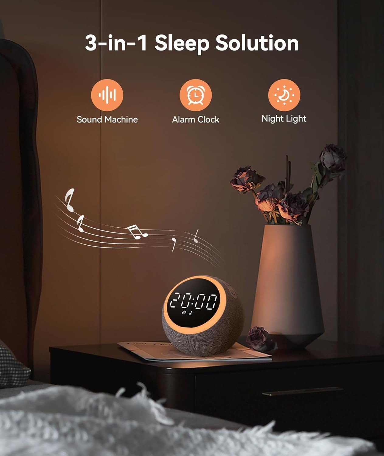 White Noise Sound Machine Alarm Clock Night Light 25 Sounds Sleep Aid