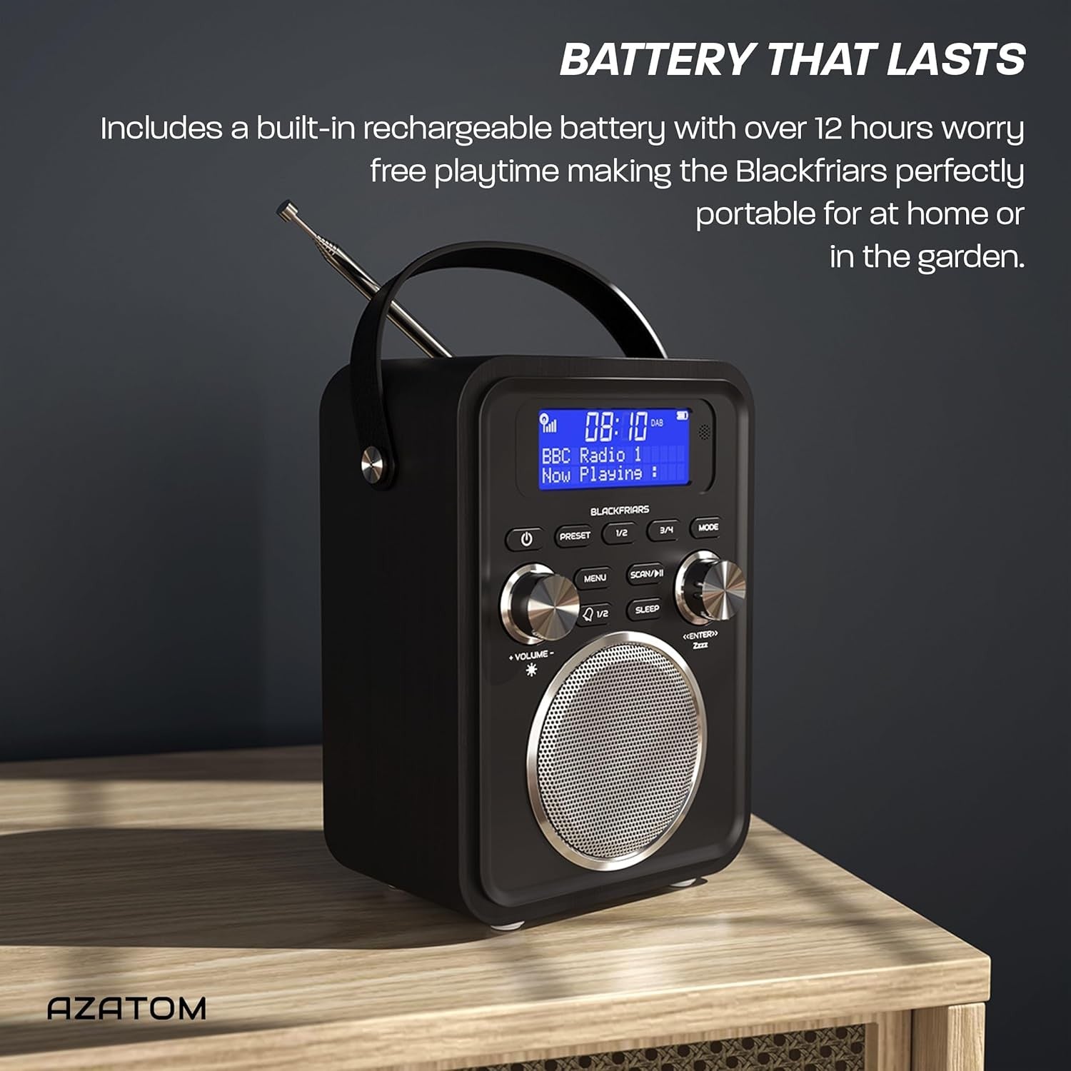 Carbon Black Portable DAB DAB+ FM Digital Radio Bluetooth Rechargeable Alarm