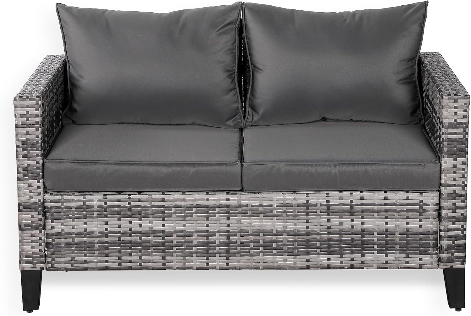 2 Seater Outdoor Rattan Sofa with Cushions Compact Garden Patio Loveseat
