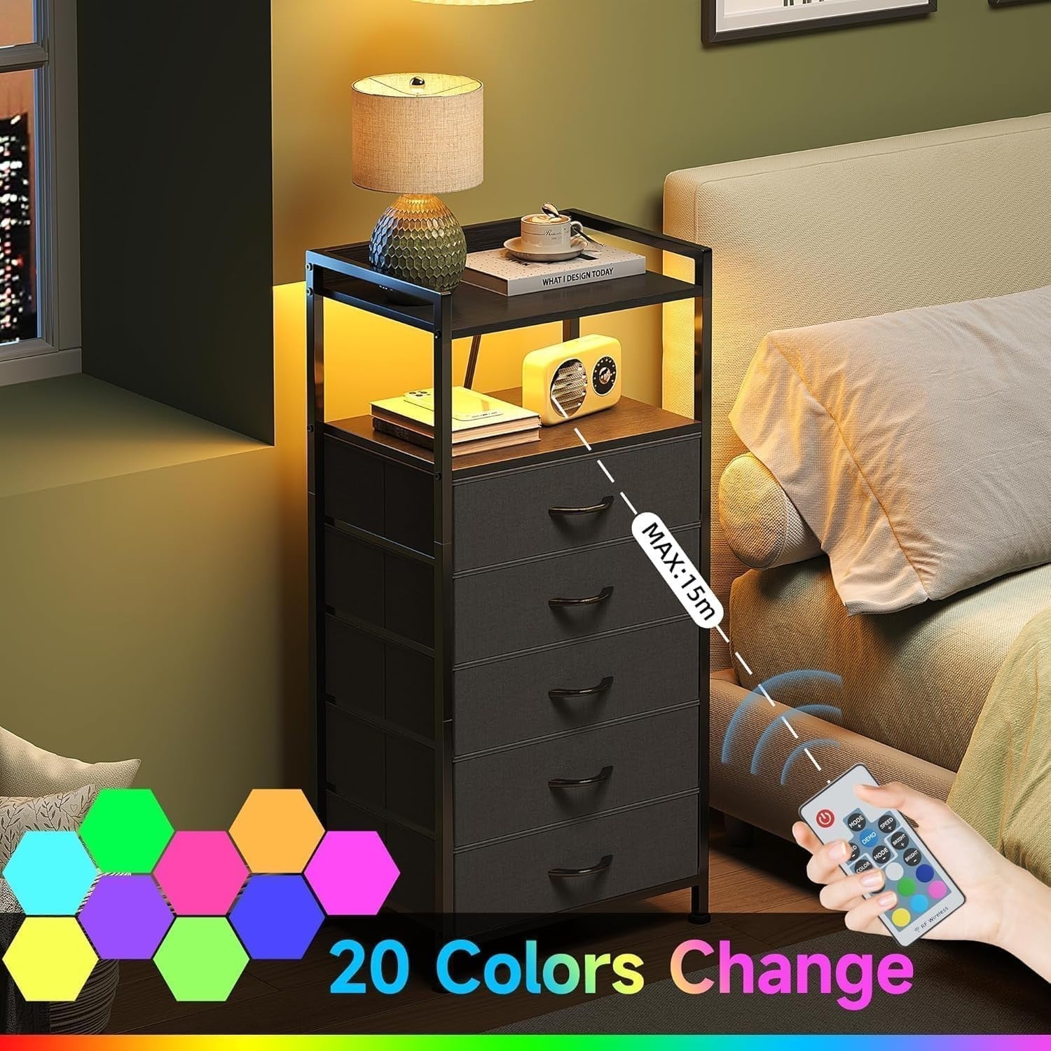 5 Drawer Dresser with LED Lights & Charging Station – Compact Storage Unit