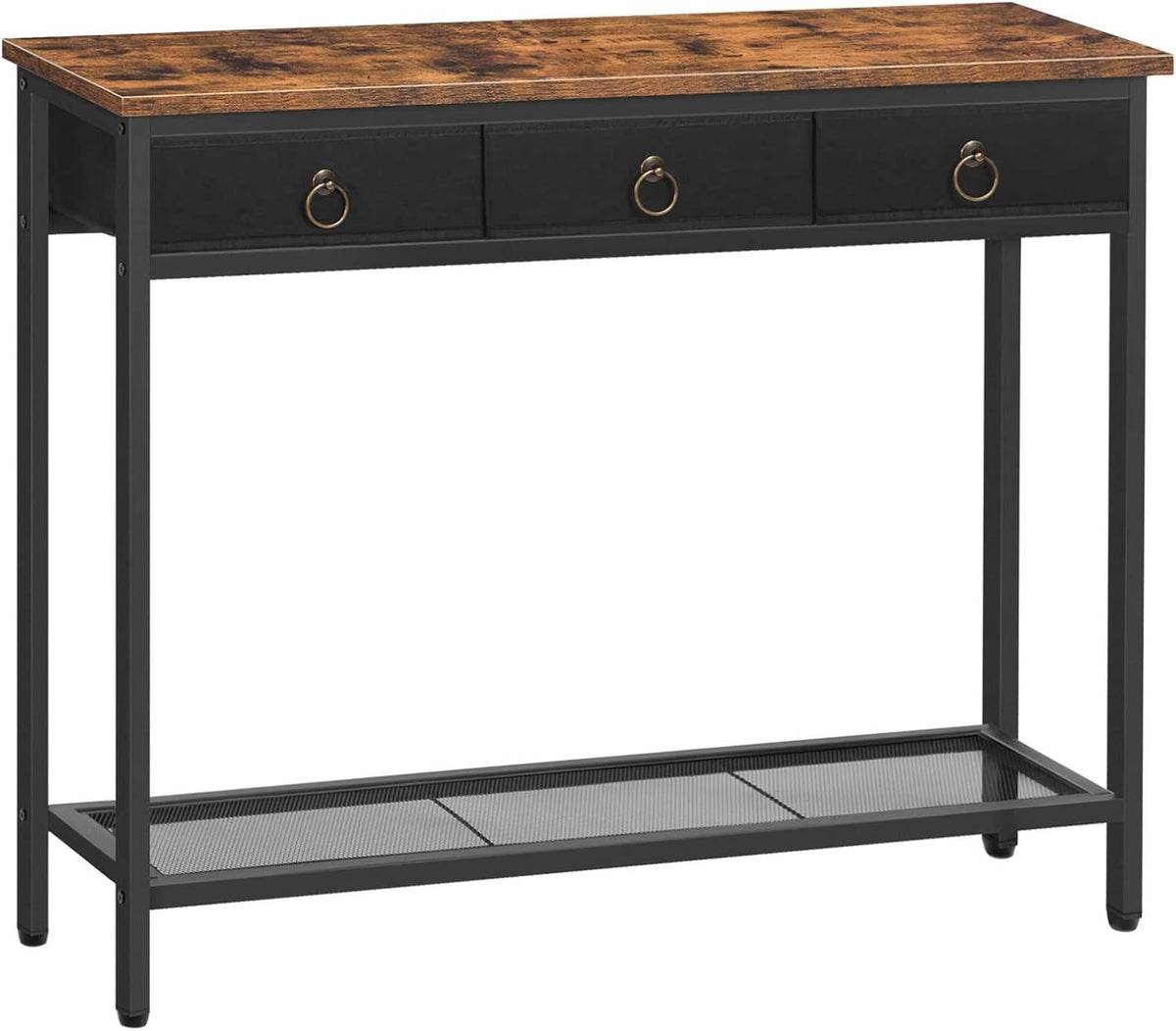 Industrial Console Table with Drawers & Shelf, Slim Metal Frame, 100cm